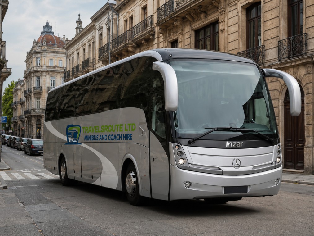 Silver coach parked on a stone-fronted street of the kind found around Northampton's Market Square